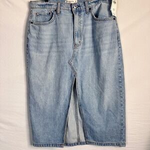 NWT Abercrombie & Fitch High Rise Denim Midi Skirt Light Wash Front Slit 31 12P